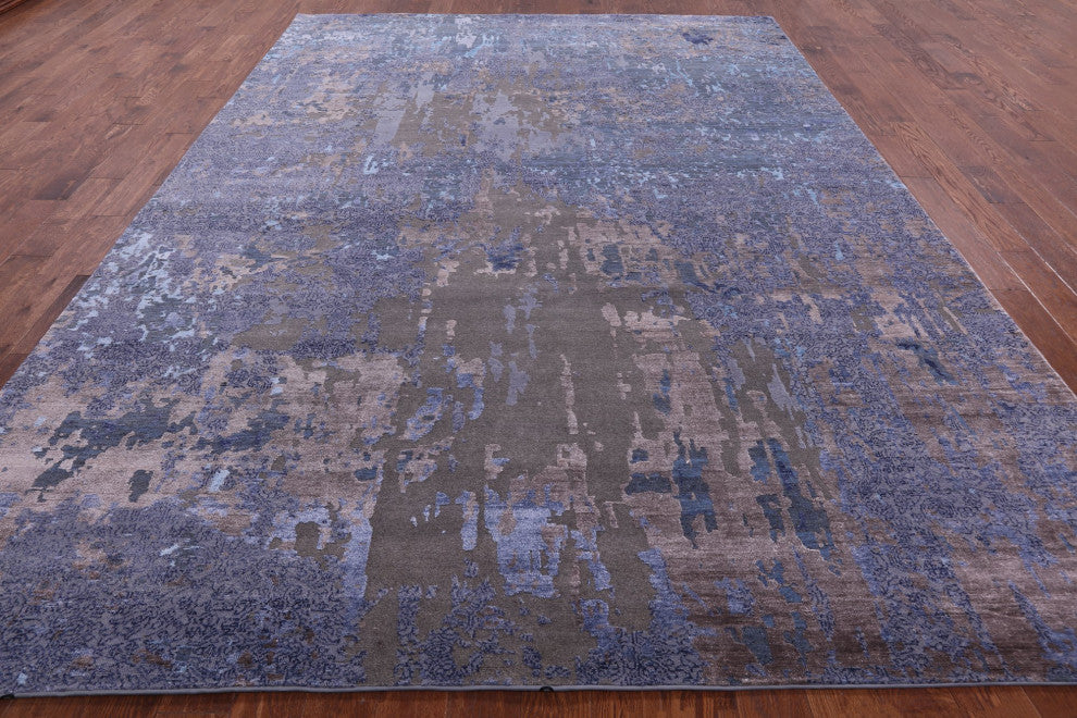 Modern Handmade Wool and Silk Rug 9' 0" X 12' 4" Q7240