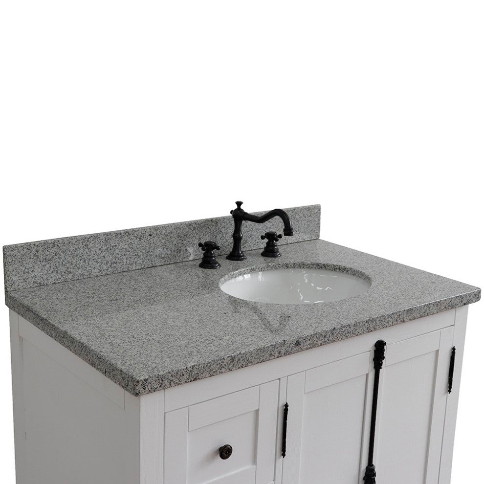 37" Vanity, Glacier Ash, Gray Granite Top, Right Doors/Right Oval Sink