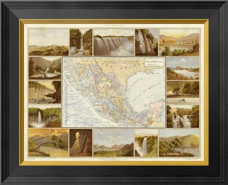 "Carta Hydrografica, 1885" Framed Canvas Giclee by Antonio Garcia Cubas, 20x16"