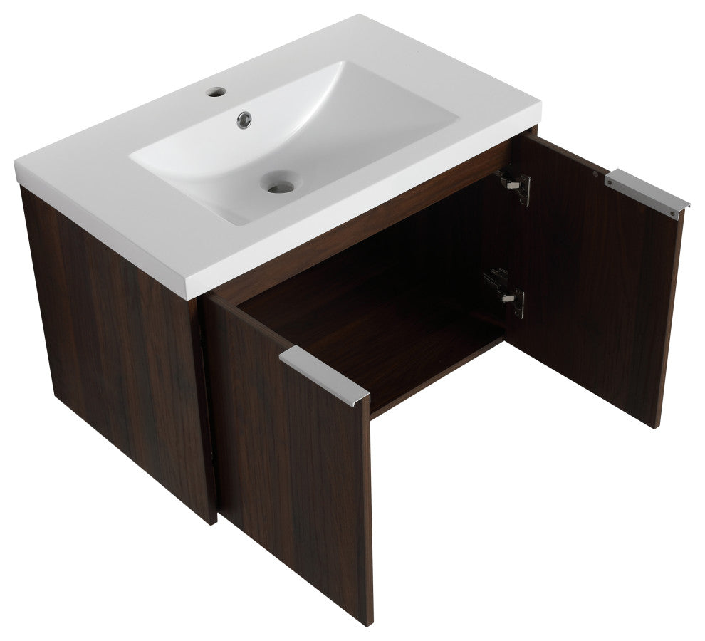 BNK 30" Bathroom Vanity with Resin Sink, Modern Design with Soft Close Doors, California  Walnut