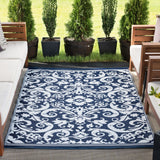 Carrero Transitional Scroll Navy/White Rectangle Indoor/Outdoor Area Rug, 9'x12'