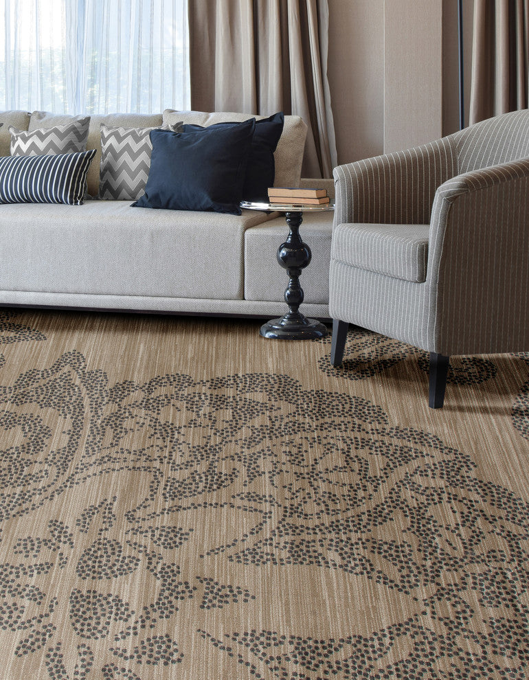 Bastille Large Damask Beige 5'3"x7'7" Oval Area Rug
