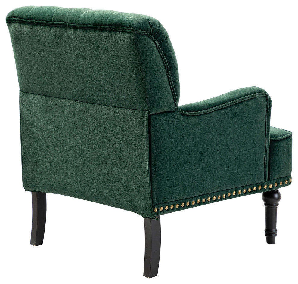 Upholstered Accent Armchair With Nailhead Trim, Green