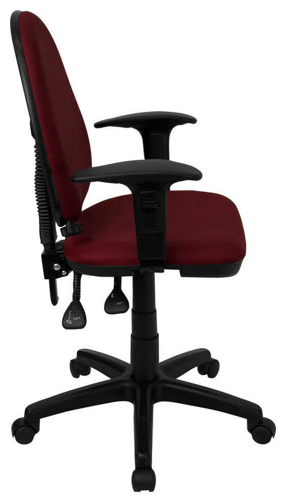 Mid-Back Burgundy Fabric Multifunction Swivel Task Chair