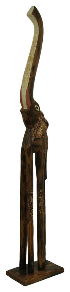 39" Tall Hand Carved Standing Wooden Elephant Statue