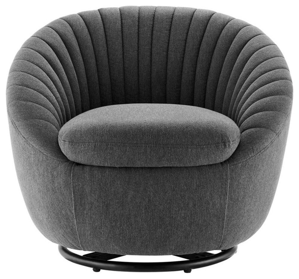 Whirr Tufted Fabric Fabric Swivel Chair, Black Charcoal