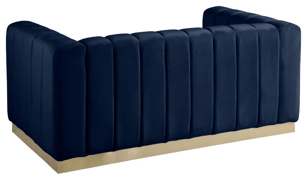 Marlon Velvet Upholstered Loveseat, Navy