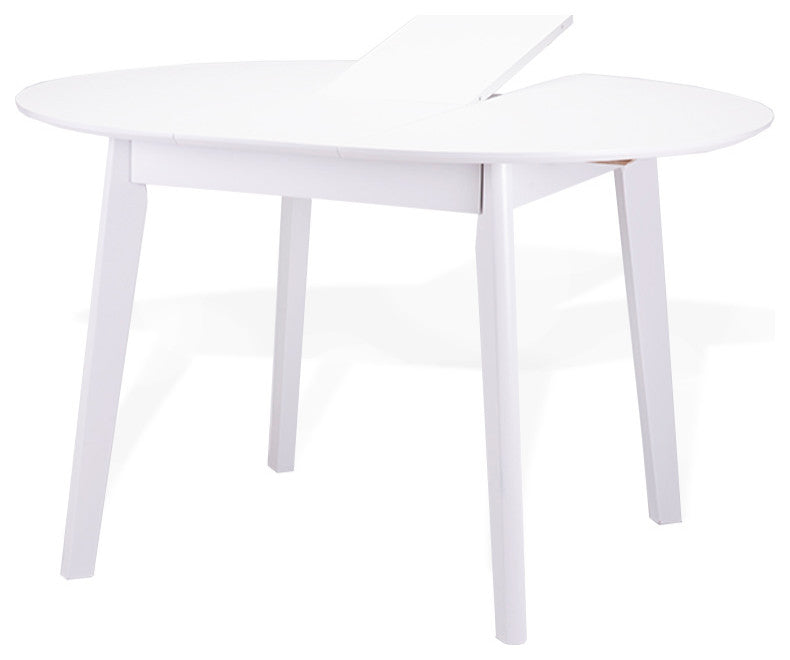Extendable Round Dining Room Table Modern Solid Wood, White