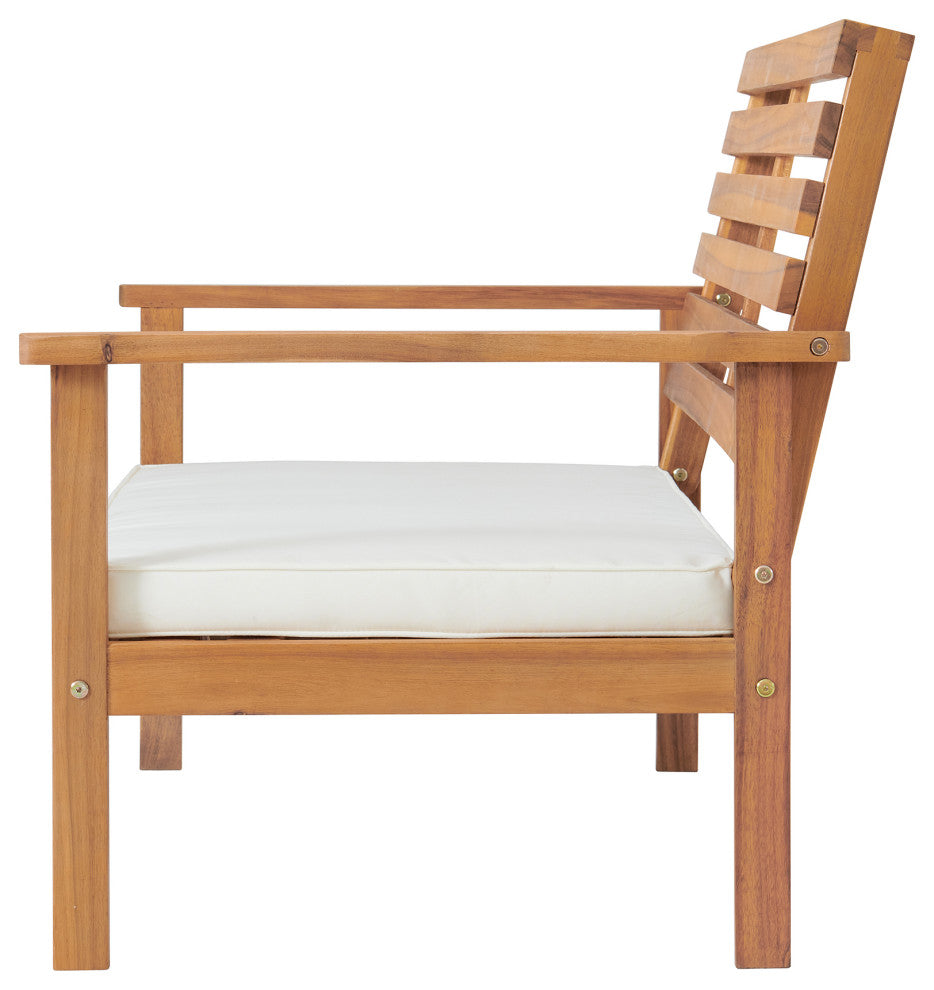 Orwell Outdoor Acacia Wood Bench With Cushion, Cocktail Table