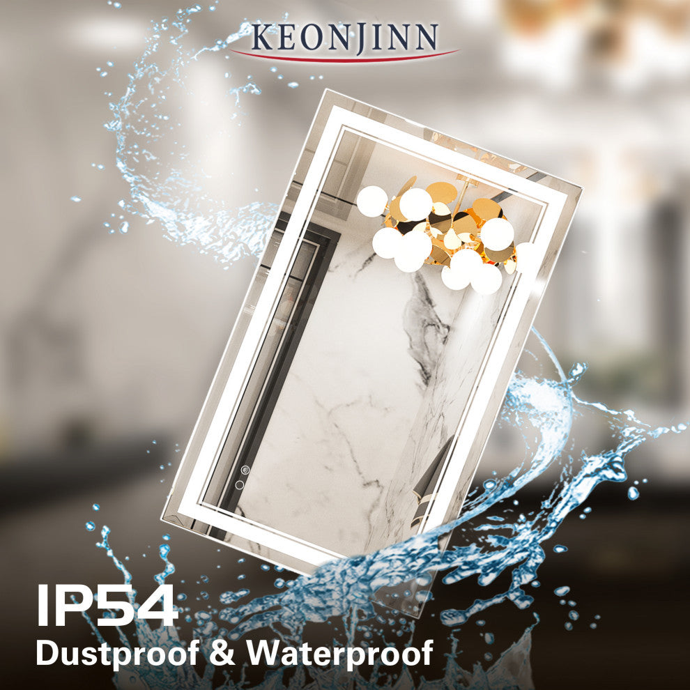 LED Bathroom Mirror, Anti-Fog Memory Dimmable IP54 Waterproof, 40"x24"