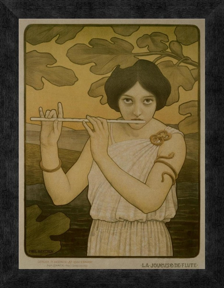 "La Joyeuse de Flute" Framed Canvas Giclee by Paul Berthon, 14"x18"