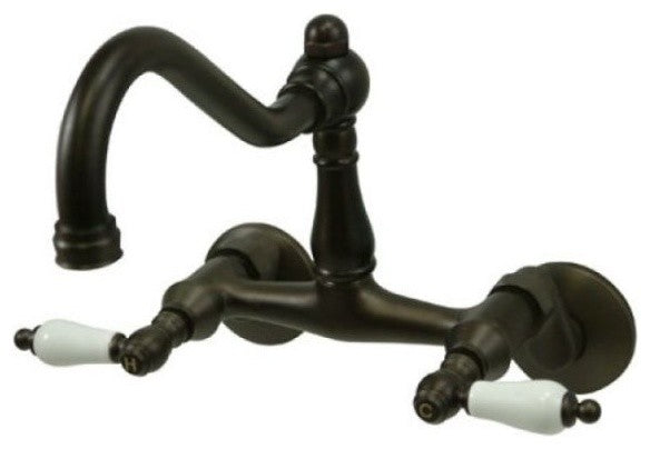 Oil Rubbed Bronze Vintage Double Handle Wall Mount Kitchen Faucet KS3225PL
