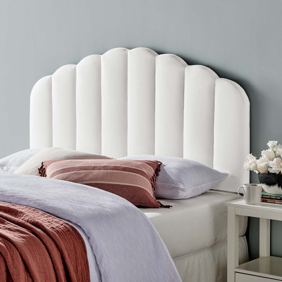 Headboard, Twin Size, Velvet, Dark Gray, Modern Contemporary, Bedroom, White