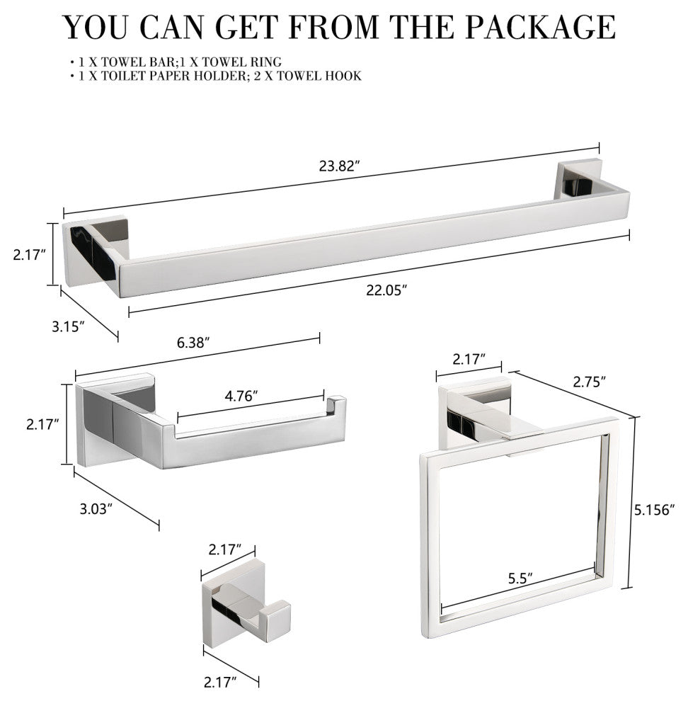 5-Piece Decorative Bathroom Hardware Set , Chrome