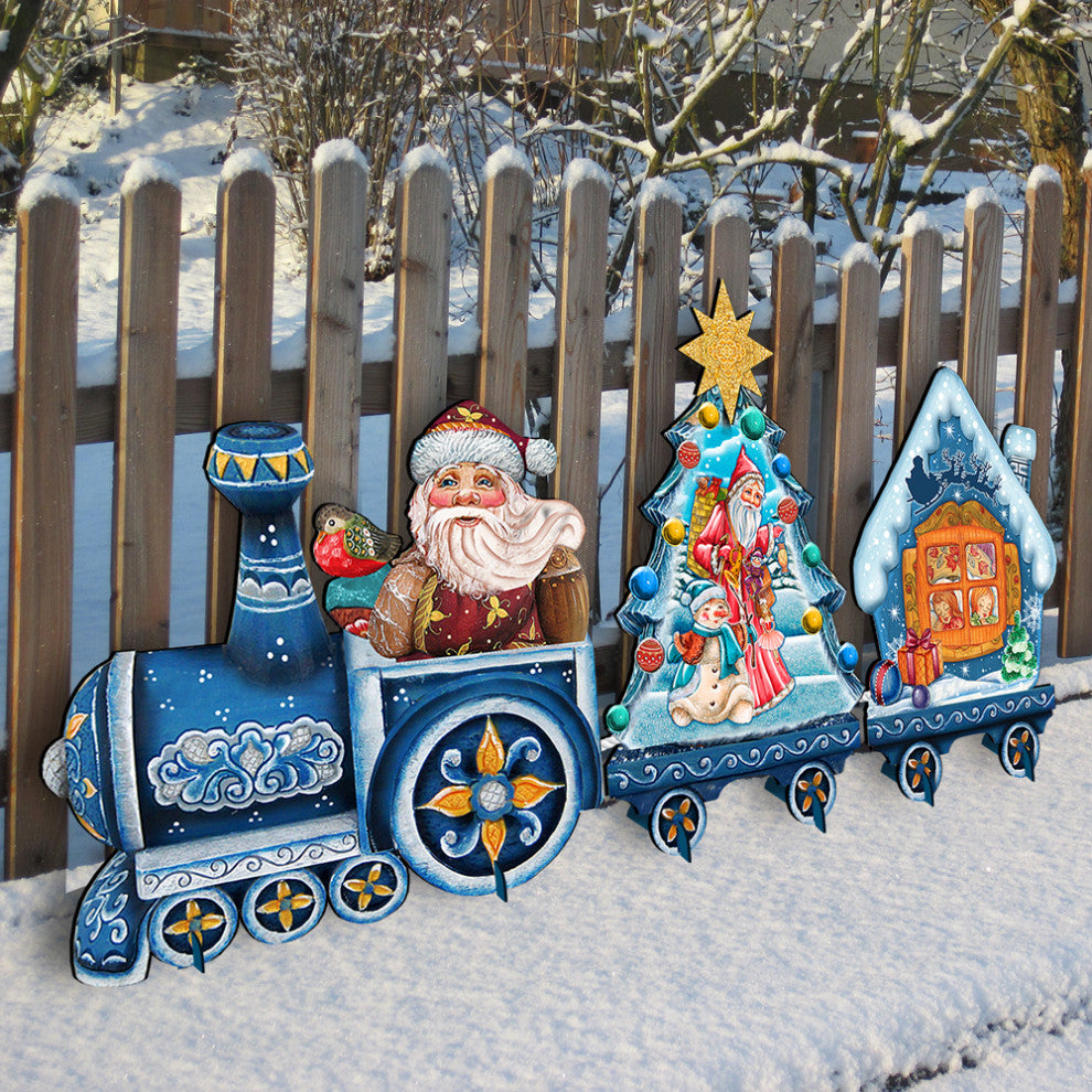 Holidays Train, Free Standing Garden Decor, Set of 3