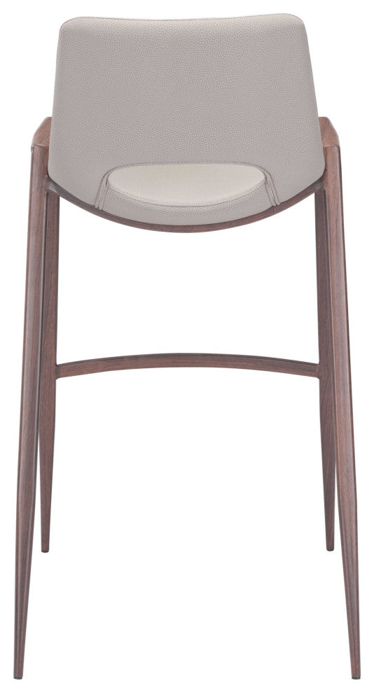Bar Stool Chair Barstool, Set of 2, Faux Vinyl Leather, Steel, Beige, Walnut