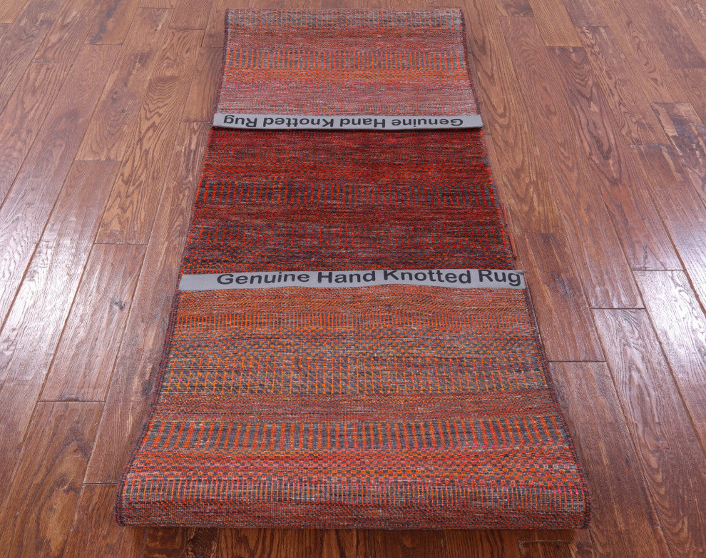 Wool & Silk Super Savannah Gabbeh Handmade Runner Rug 2' 7" X 10' 0" - Q13066