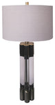 Clear Crystal Table Lamp, Antique Brass