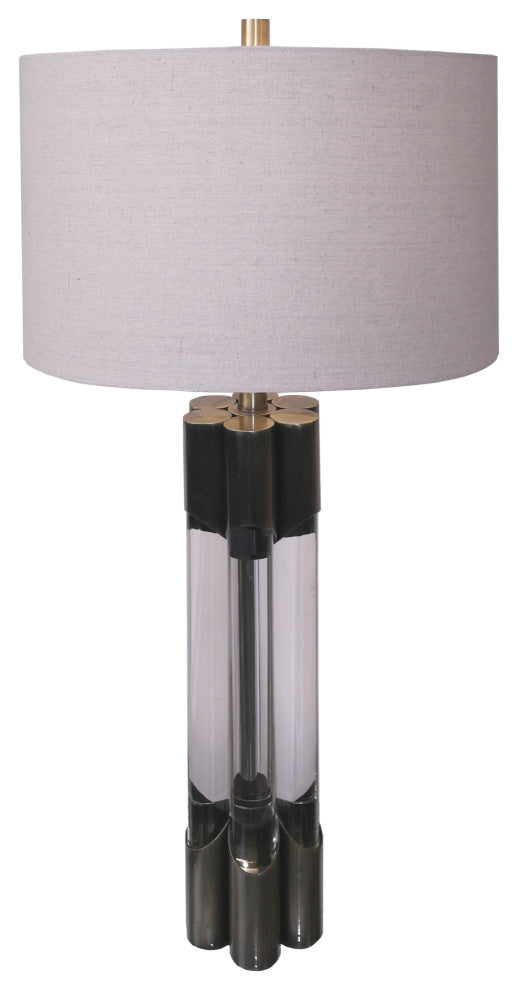 Clear Crystal Table Lamp, Antique Brass
