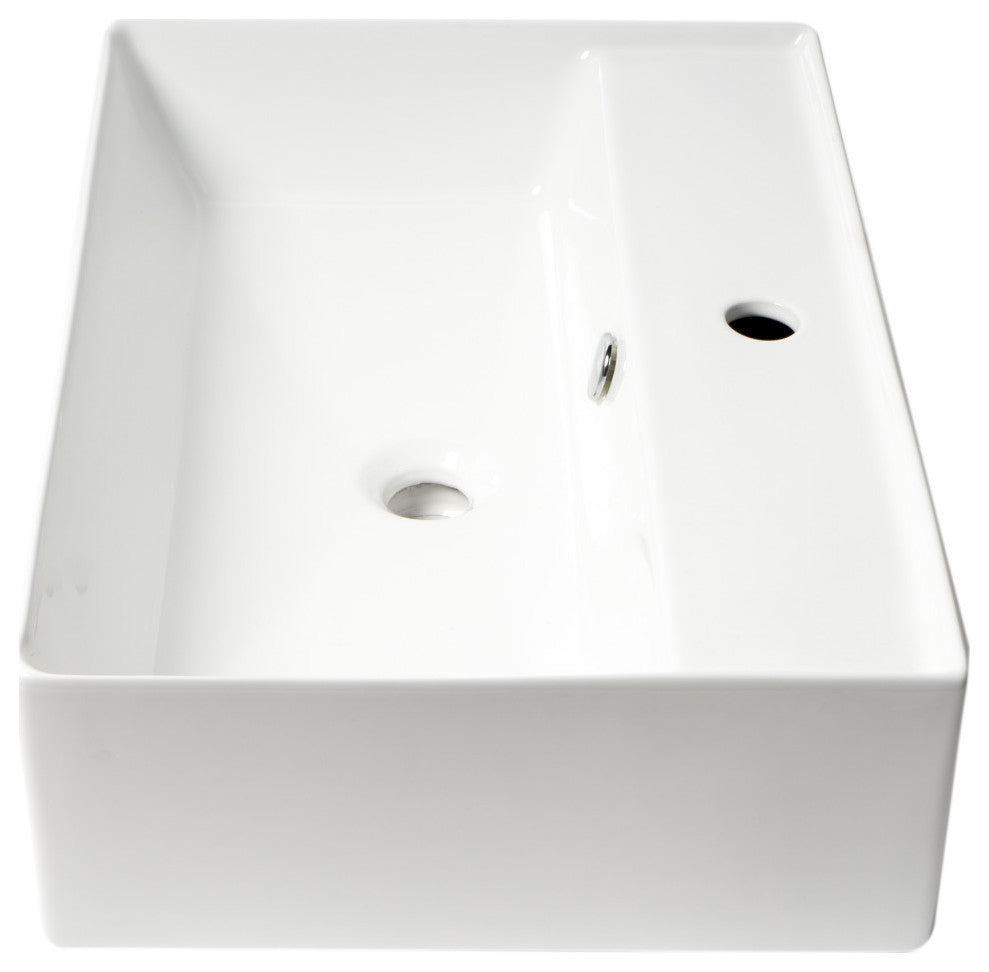 White 24" Modern Rectangular Above Mount Ceramic Sink With Faucet Hole