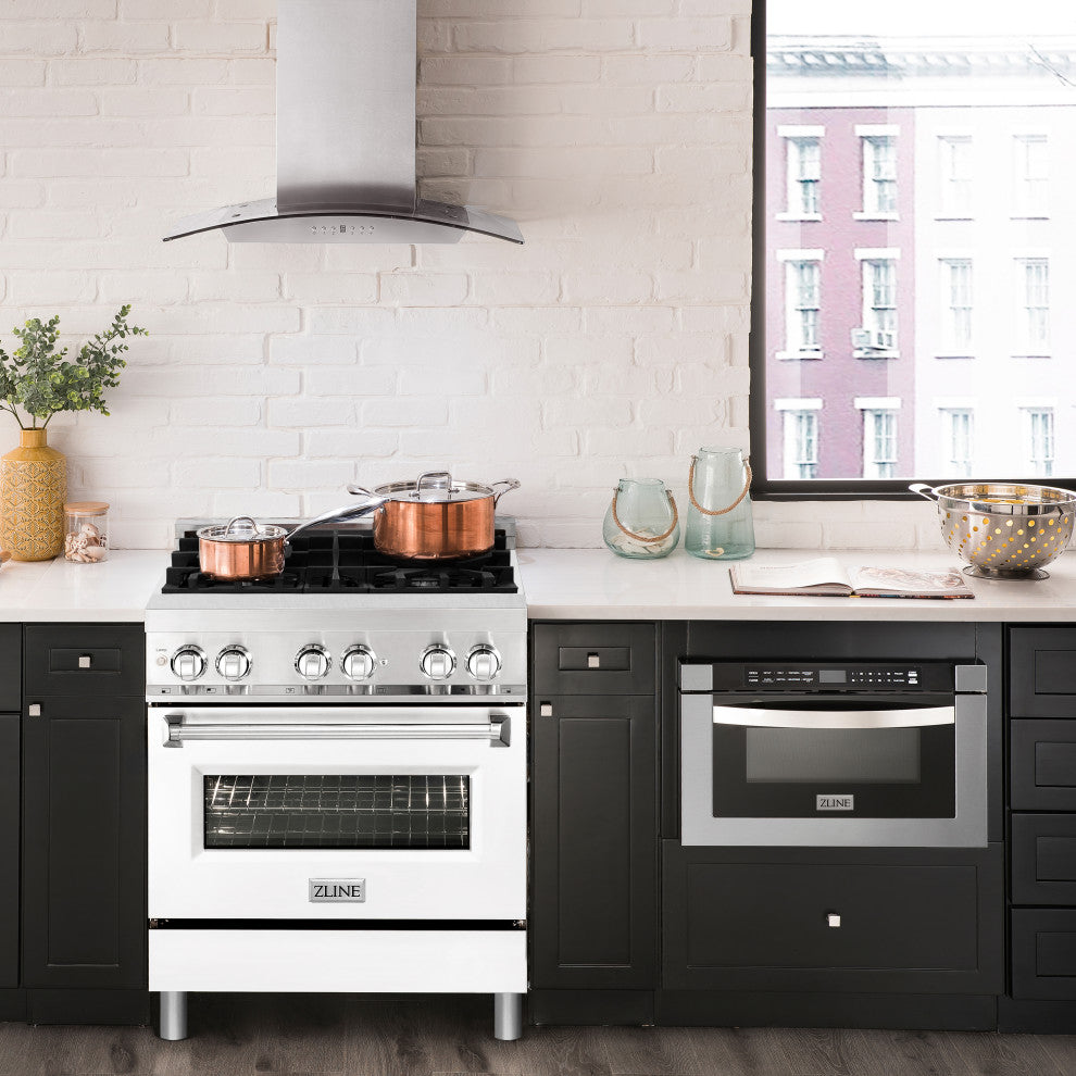 ZLINE 30 in. Professional Dual Fuel Range With White Matte Door, RA-WM-30