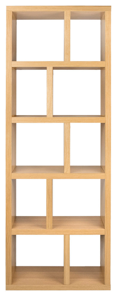 Open bookcase high narrow shelves, Oak