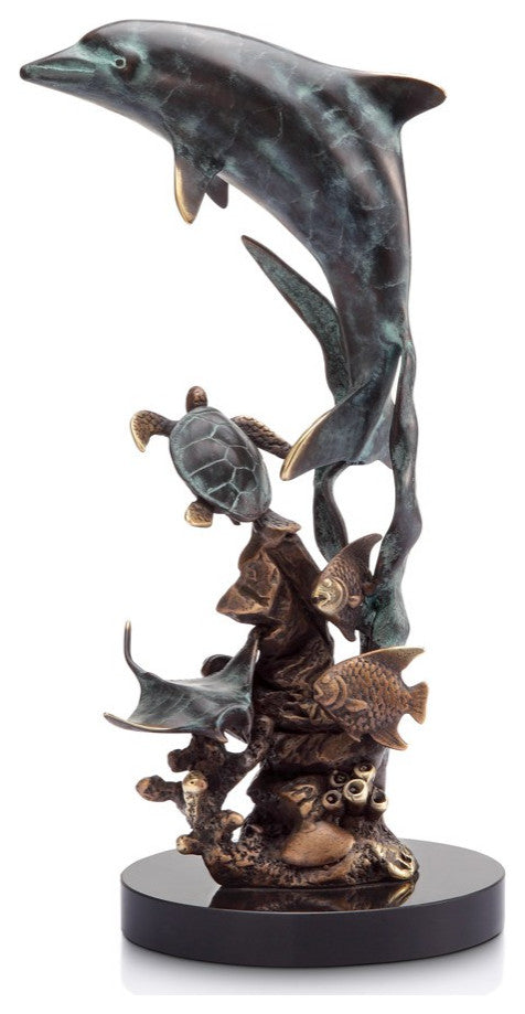 Hand Painted Dolphin and Friends Brass Statue