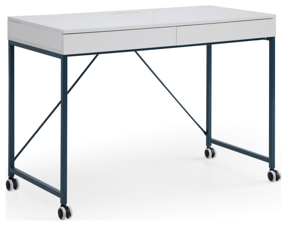 Loft Lyfe Ameera Desk, 2 Storage Drawers, White/Navy