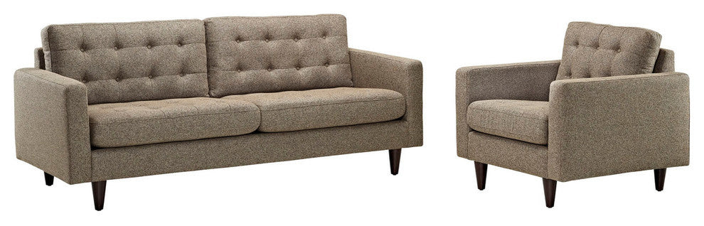 Modern Contemporary Living Room Armchair and Sofa, Oatmeal, 2-Piece Set