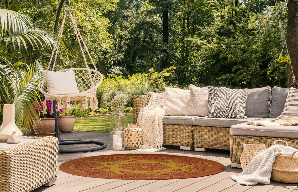 Shawl Indoor/Outdoor Rug, Nutmeg, 5' Round