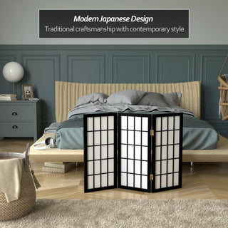 2' Tall Desktop Window Pane Shoji Screen, Black, 3 Panels
