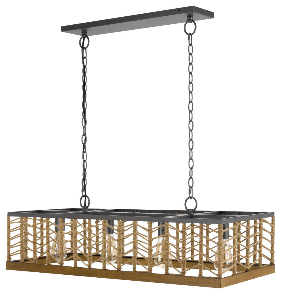 Winfall Metal and Birchwood Ceiling Light With Rope Shade, Fx-3811-4
