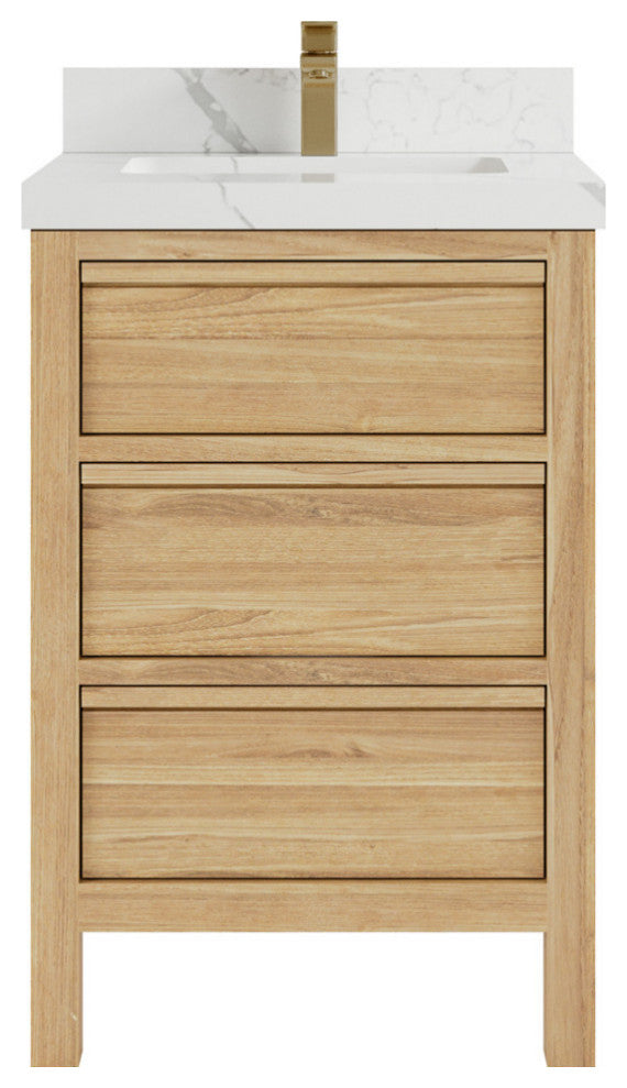 Elizabeth 24 Single Sink Bath Vanity in Light Natural Teak 2" Calacatta Laza