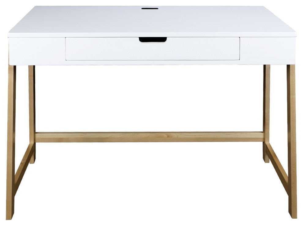 Neorustic Smart Desk With USB Ports, Solid American Maple Legs