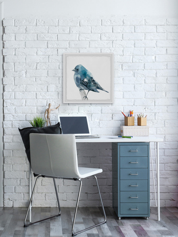 "Chubby Blue Bird" Framed Painting Print, 24"x24"