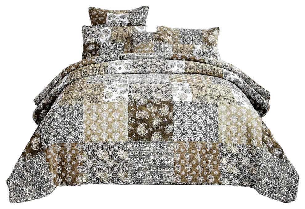 Bohemian Patchwork Moroccan Paisley Chocolate Dreams Bedspread Set, King