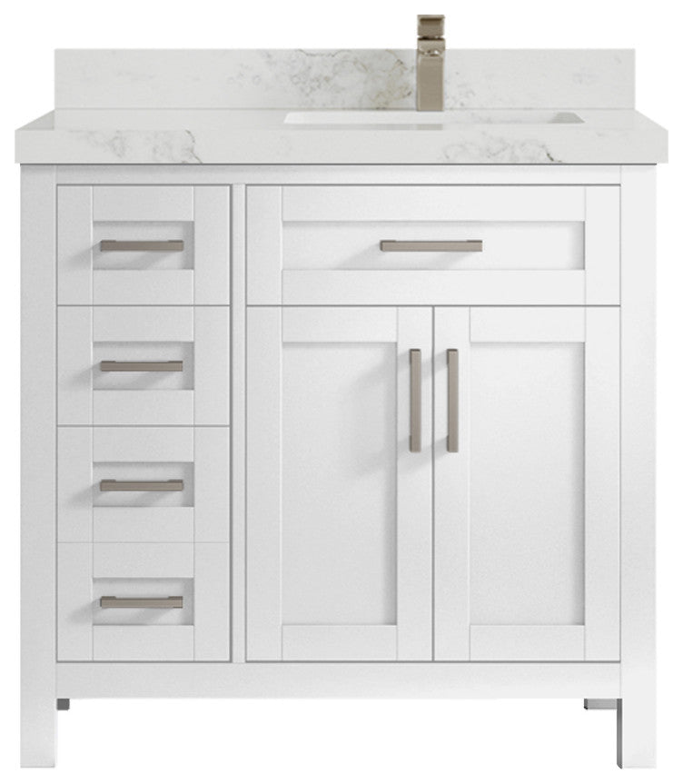Cambridge 36 Right Offset Bath Vanity in White 2" Calacatta Nuvo