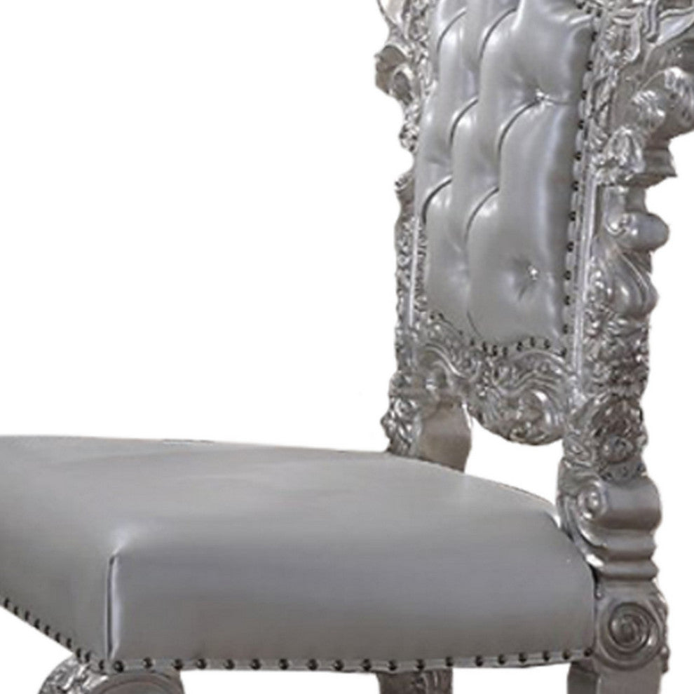 Benzara BM251245 S/2 Side Chair With Intricate Scroll Detailed Carvings, Gray