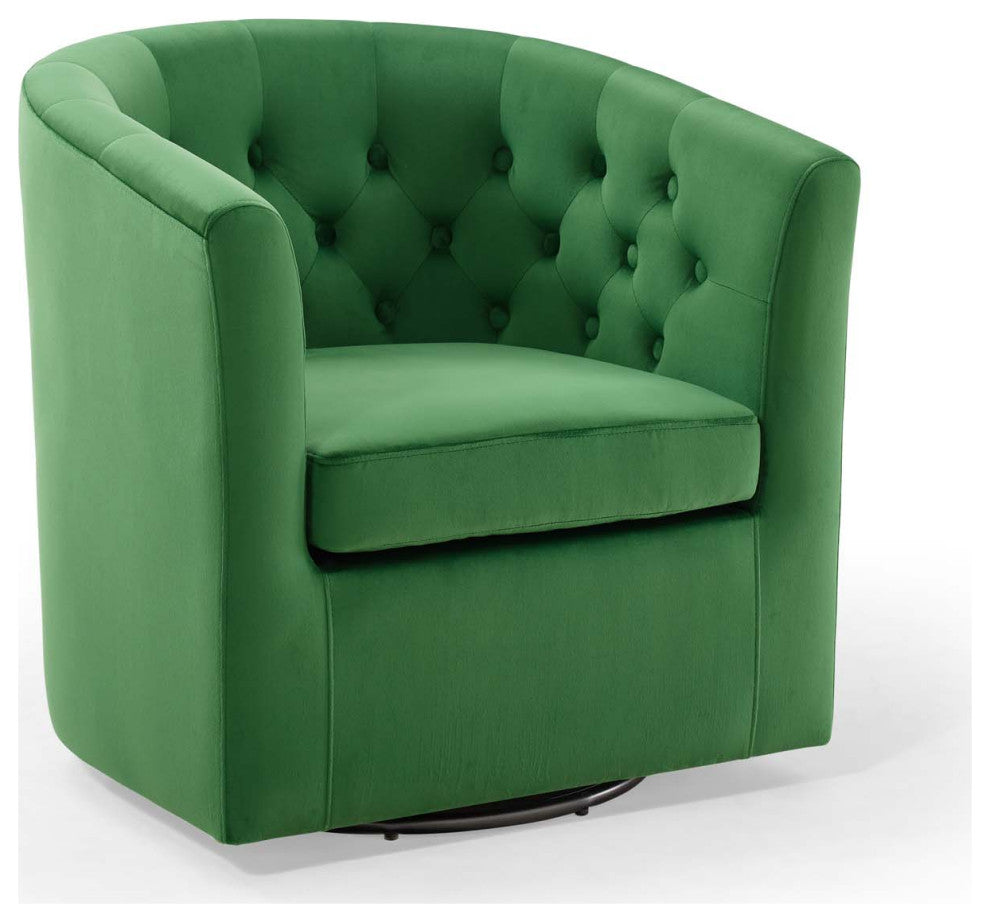 Prospect Tufted Performance Velvet Swivel Armchair - Emerald