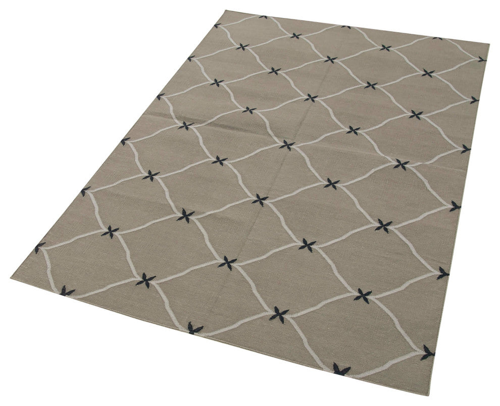 Rug N Carpet - Handmade Wool 3' 7'' x 5' 4'' Modern Design Dhurrie Kilim Rug