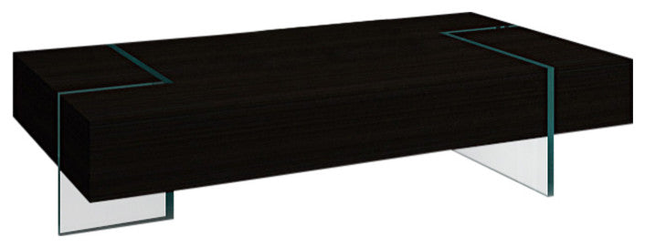 Modern Rectangular Coffee Table With 15MM Thick Glass Base, Wenge, 16'' Height
