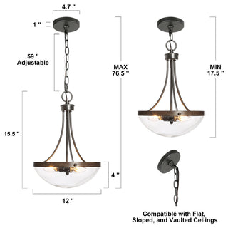 LNC Modern 3-Light  Drum Chandelier With Glass Shade