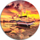 Beautiful Boat Under Yellow Sky, Seashore Disc Metal Artwork, 38"