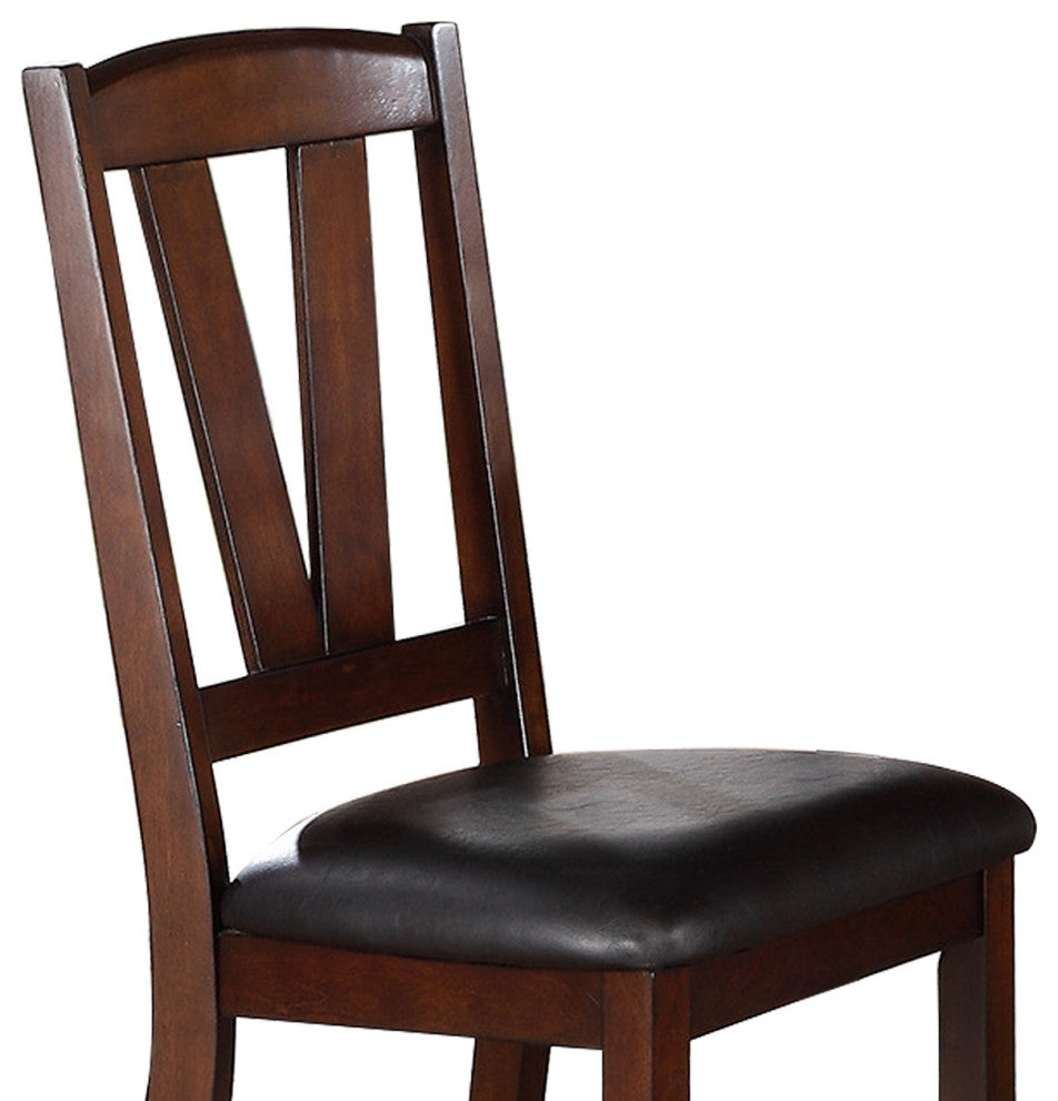 Dining Chairs With Black Faux Leather Seat, Brown(Set of 2)