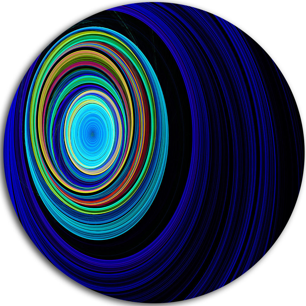 Endless Tunnel Blue Ripples, Abstract Large Disc Metal Wall Art, 36"