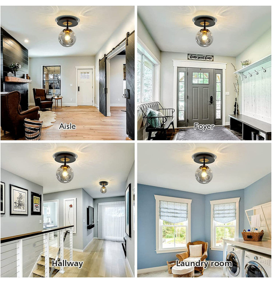 Mini globe glass ceiling light industrial balck semi flush mount ceiling light f