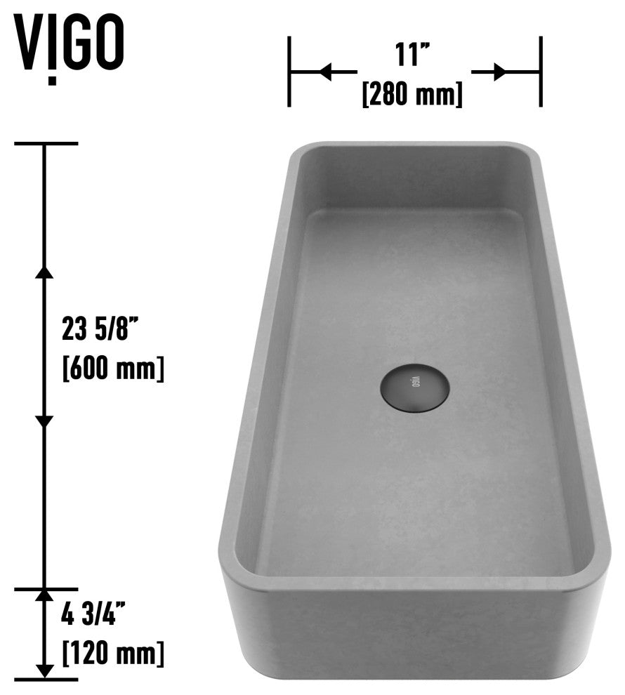VIGO Palazzo 24"L x 11"W x 5"H Concreto Stone Rectangular Bathroom Vessel Sink