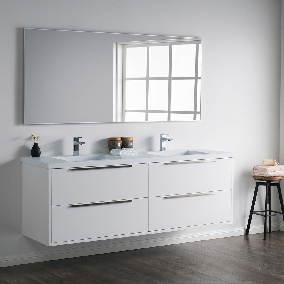 Vanity Alfred 60 Double Sink With Integrated Solid Surface top, Matt White, Brus
