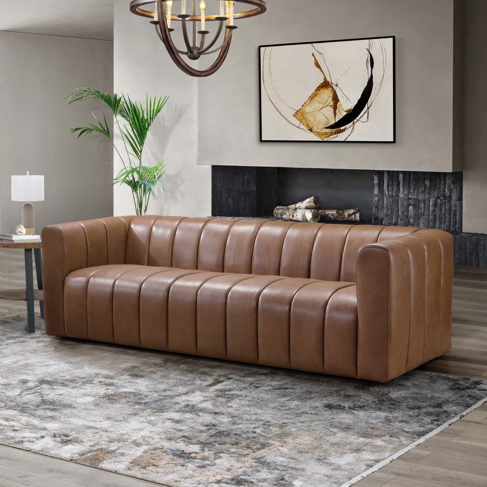 Lucas 100% Top Grain Leather Sofa, Camel