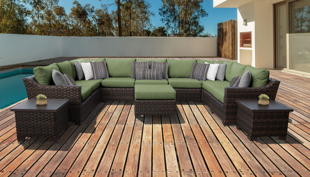 kathy ireland River Brook 12 Piece Wicker Patio Furniture Set, Forest